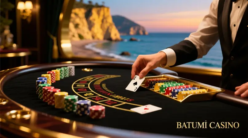 Blackjack 21 game in action with professional croupier