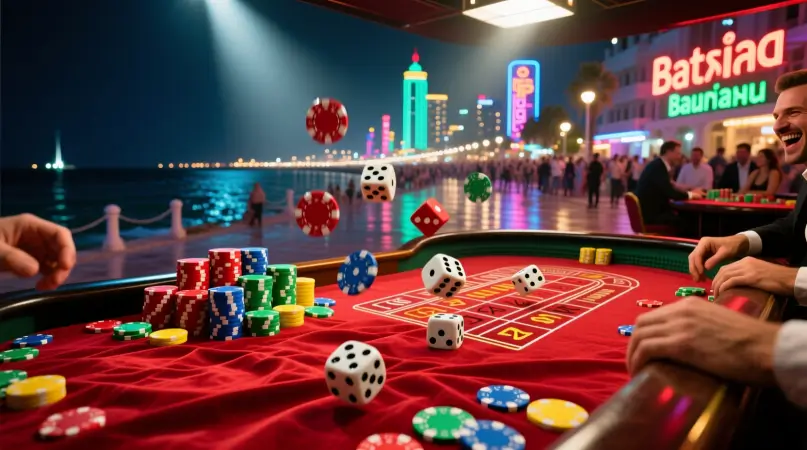 Craps dice roll at a vibrant CaspianRoyale table